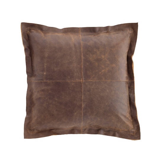 DISTRESSED LEATHER VINTAGE BROWN PILLOW - Image 0