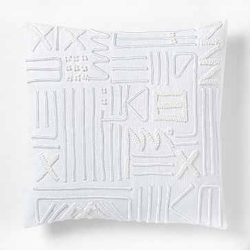Embroidered Linework Pillow Cover, 18x18, White - Image 0