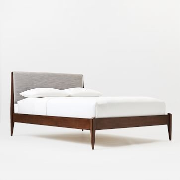 Modern Show Wood Bed King, Yarn Dyed Linen Weave, Pumice - Image 1