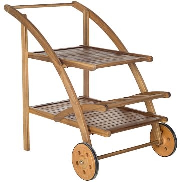 Outdoor Wood Bar Cart, Small, Teak Wash - Image 1