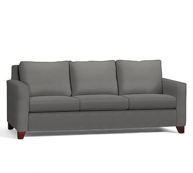Cameron Square Arm Upholstered Grand Sofa 96" 3-Seater, Polyester Wrapped Cushions, Basketweave Slub Charcoal - Image 0