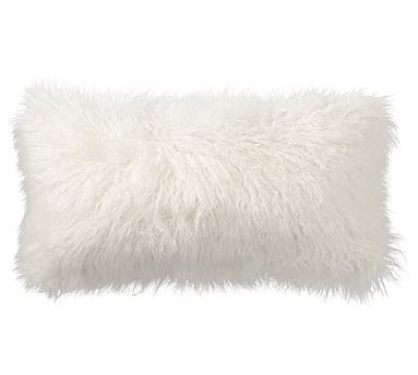 Mongolian Faux Fur Lumbar Pillow Cover, 12 x 24", Ivory - Image 0