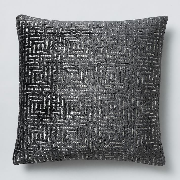 Allover Crosshatch Jacquard Velvet Pillow Cover, 20"x20", Slate - Image 1