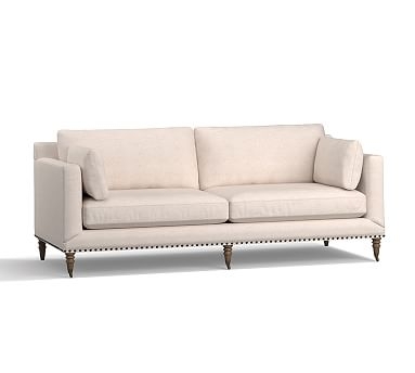 Tallulah Upholstered Sofa, Down Blend Wrapped Cushions, Heathered Twill Stone - Image 1