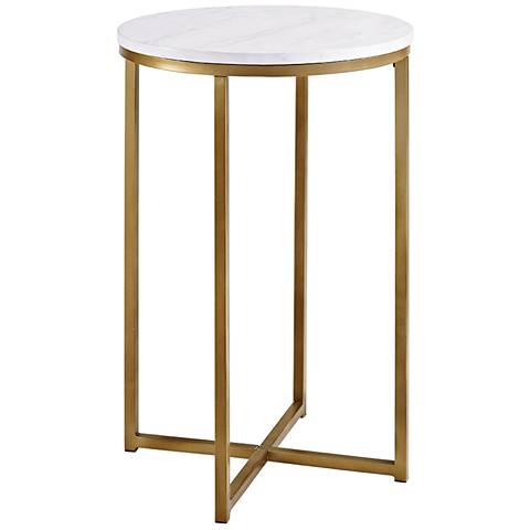 Aurelia Faux Marble Top and Gold Metal Round Side Table - Image 0