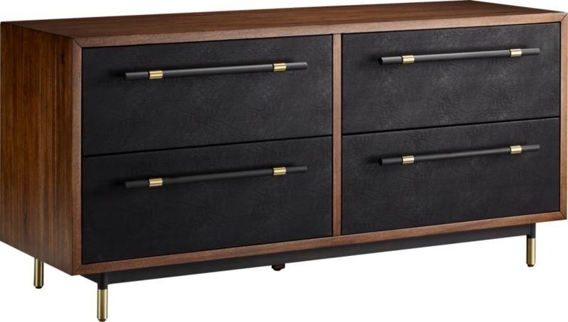 Oberlin 4-Drawer Black Leather and Wood Dresser - Image 2