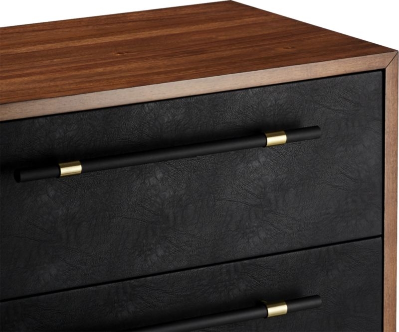 Oberlin 4-Drawer Black Leather and Wood Dresser - Image 6