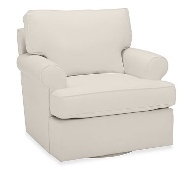 Buchanan Roll Arm Upholstered Swivel Armchair, Polyester Wrapped Cushions, Twill Cream - Image 0