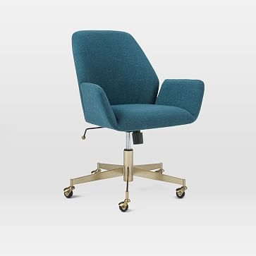 Aluna Upholstered Office Chair, Teal/Blackened Brass - Image 0