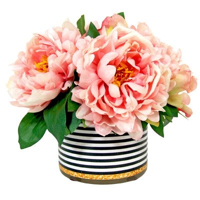 Spring Additions Peony in Striped Pot - Image 0