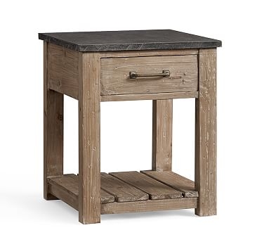 Parker 22" Bluestone Top Reclaimed Wood Side Table, Weathered White - Image 1