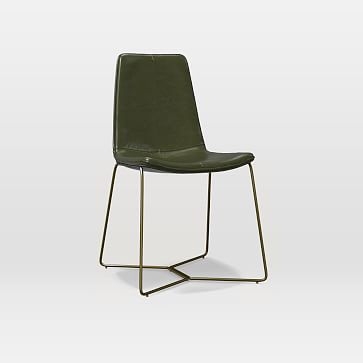 Slope Leather Dining Chair, Heritage Leather, Verdant, Antique Brass Leg - Image 1