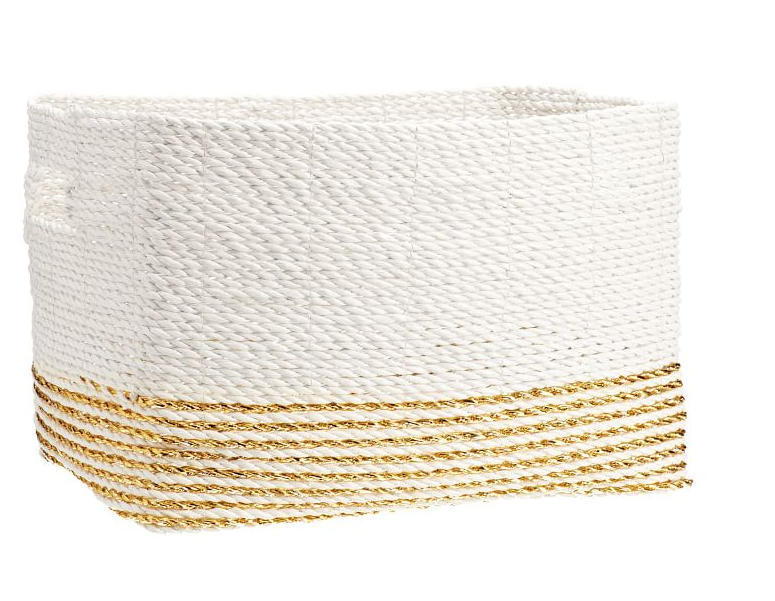 Shimmer Stripe Storage Bin Large - Gold & White - Image 1