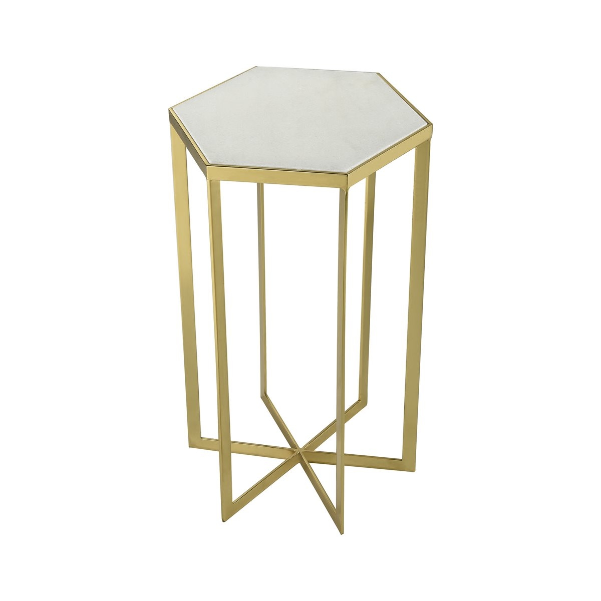 HALTER GOLD PLATED METAL ACCENT TABLE WITH GENUINE WHITE MARBLE TOP - Image 0