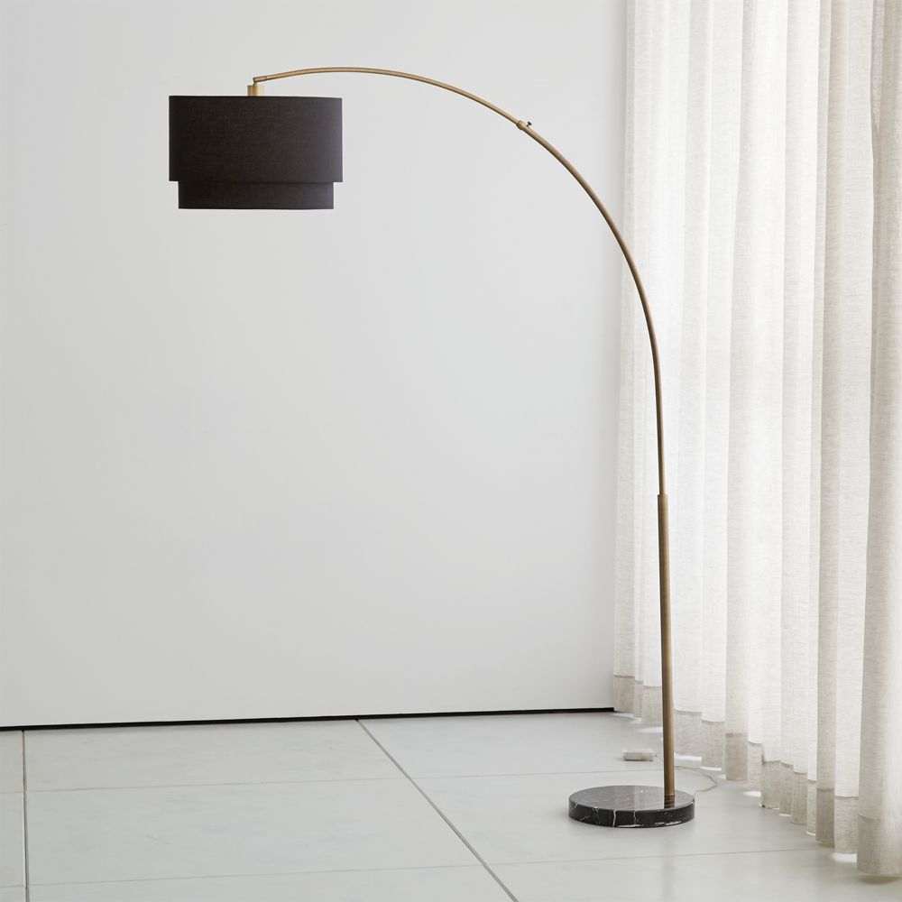 Meryl Arc Brass Floor Lamp with Black Shade - Image 0