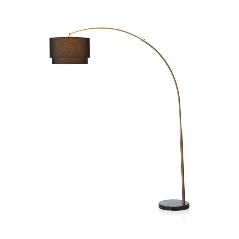 Meryl Arc Brass Floor Lamp with Black Shade - Image 1