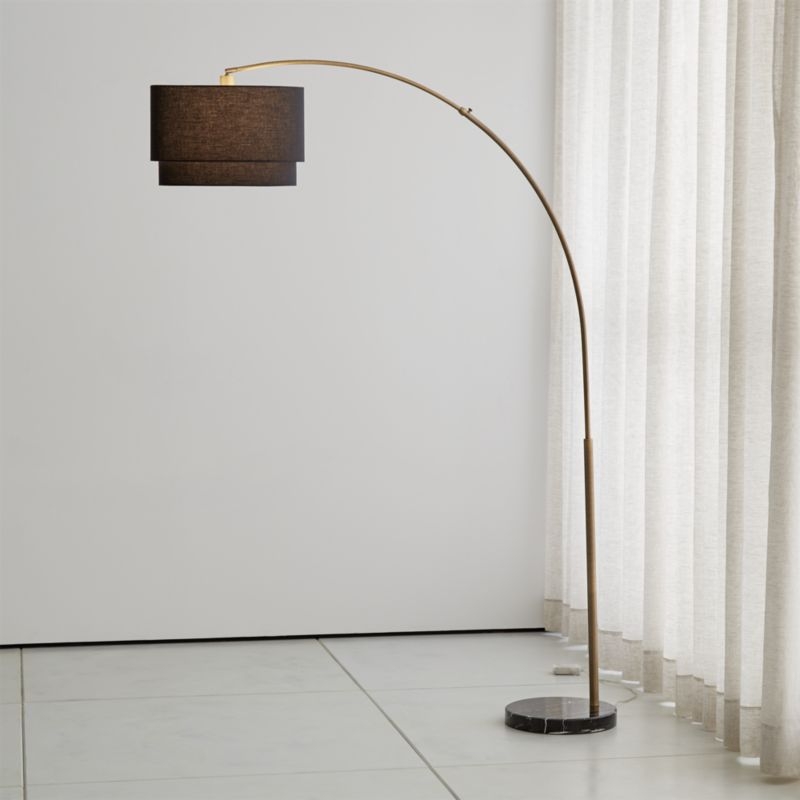 Meryl Arc Brass Floor Lamp with Black Shade - Image 2