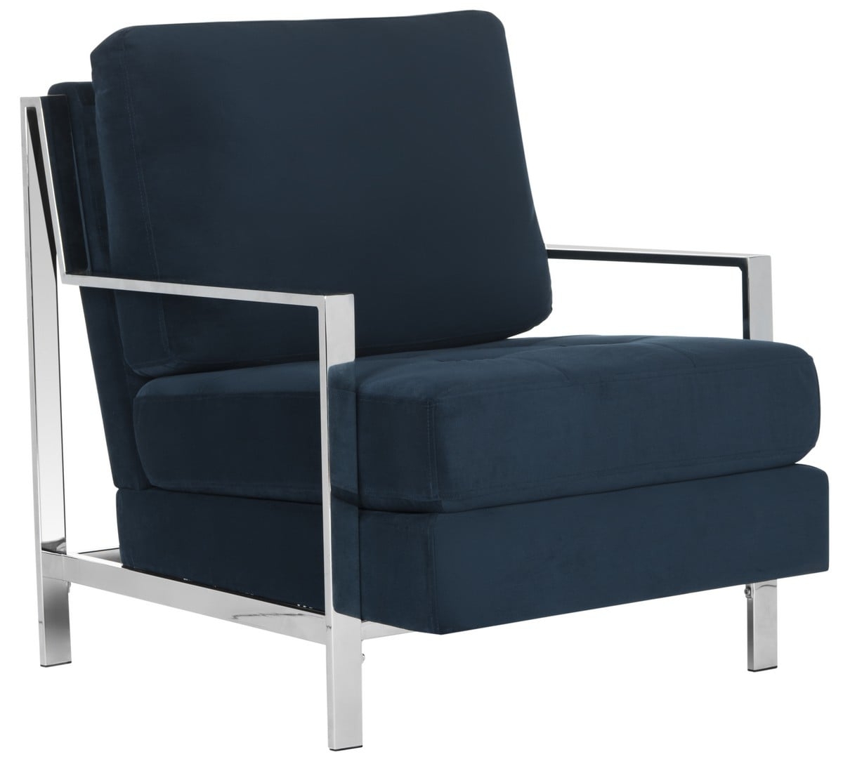 Walden Modern Tufted Velvet Chrome Accent Chair - Navy  - Safavieh - Image 0