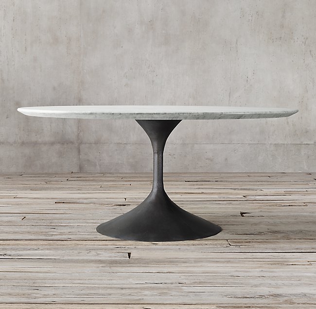 Aero Marble Round Dining Table - Honed Carrara Marble & Cast Iron 42" - Image 0