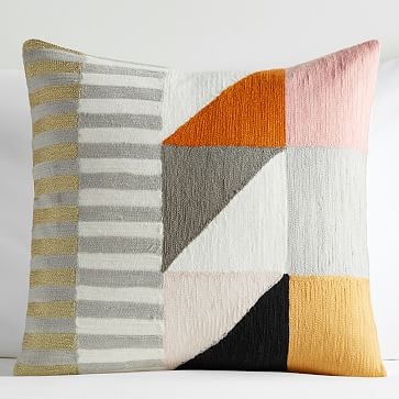 Divided Squares Crewel Pillow Cover, 18x18 inches, Blush - Image 0