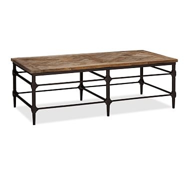 Parquet Reclaimed Wood & Metal Rectangular Coffee Table, 54"L - Image 1