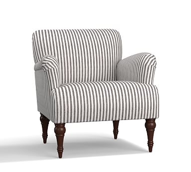 Hadley Upholstered Armchair, Polyester Wrapped Cushions, Vintage Stripe Black/Ivory - Image 1