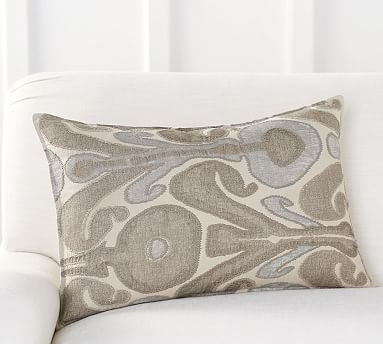 Kenmare Ikat Embroidered Lumbar Pillow Cover, 16 x 26", Neutral Multi - Image 1