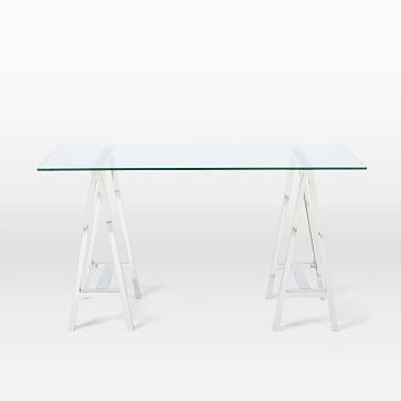 Cross Base Desk, Glass Top/Nickel Base - Image 2