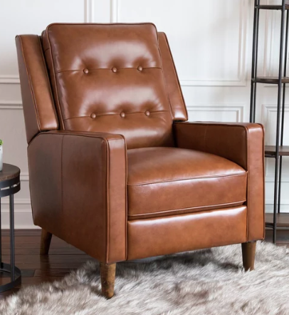 Abbyson Holloway Mid Century Top Grain Leather Pushback Recliner - Image 0