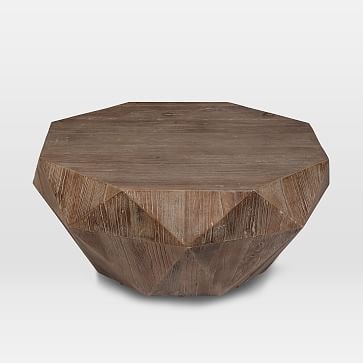 Reclaimed Wood Faceted Coffee Table, Weathered Brush Natural Oak - Image 1