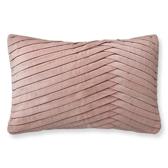 Pleated Velvet Lumbar Pillow Cover, Blush - Image 0
