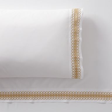Lilly Pulitzer Organic Embroidered Trim Sheet Set, Twin/Twin XL, Gold - Image 0
