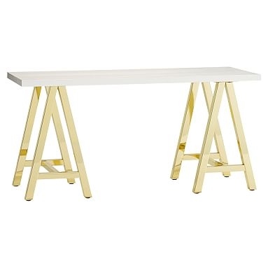 Customize It Simple Small Wood Desk Metal A Frame, Simply White with Gold Base - Image 0
