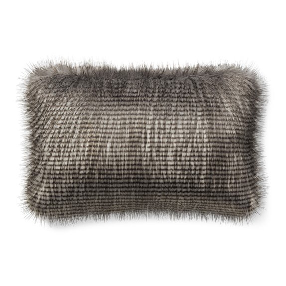 Faux Fur Lumbar Pillow Cover, Grey Owl Feather - Image 0