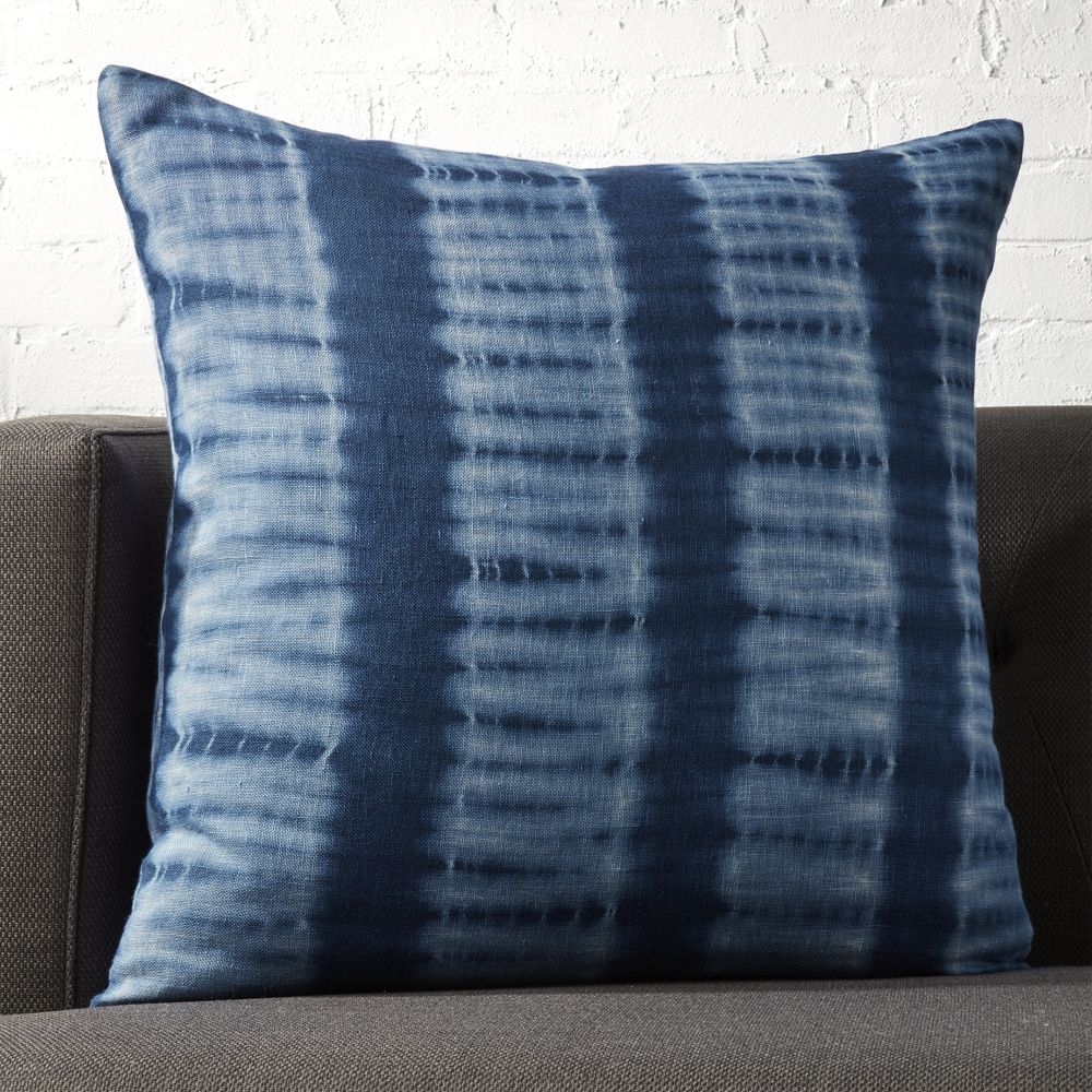23" Indigo Blue Tie Dye Pillow with Feather-Down Insert - Image 0