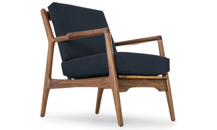 Collins Mid Century Modern Chair - Chance Denim - Walnut - Image 0