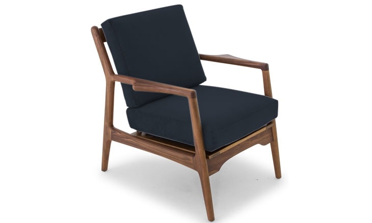 Collins Mid Century Modern Chair - Chance Denim - Walnut - Image 1