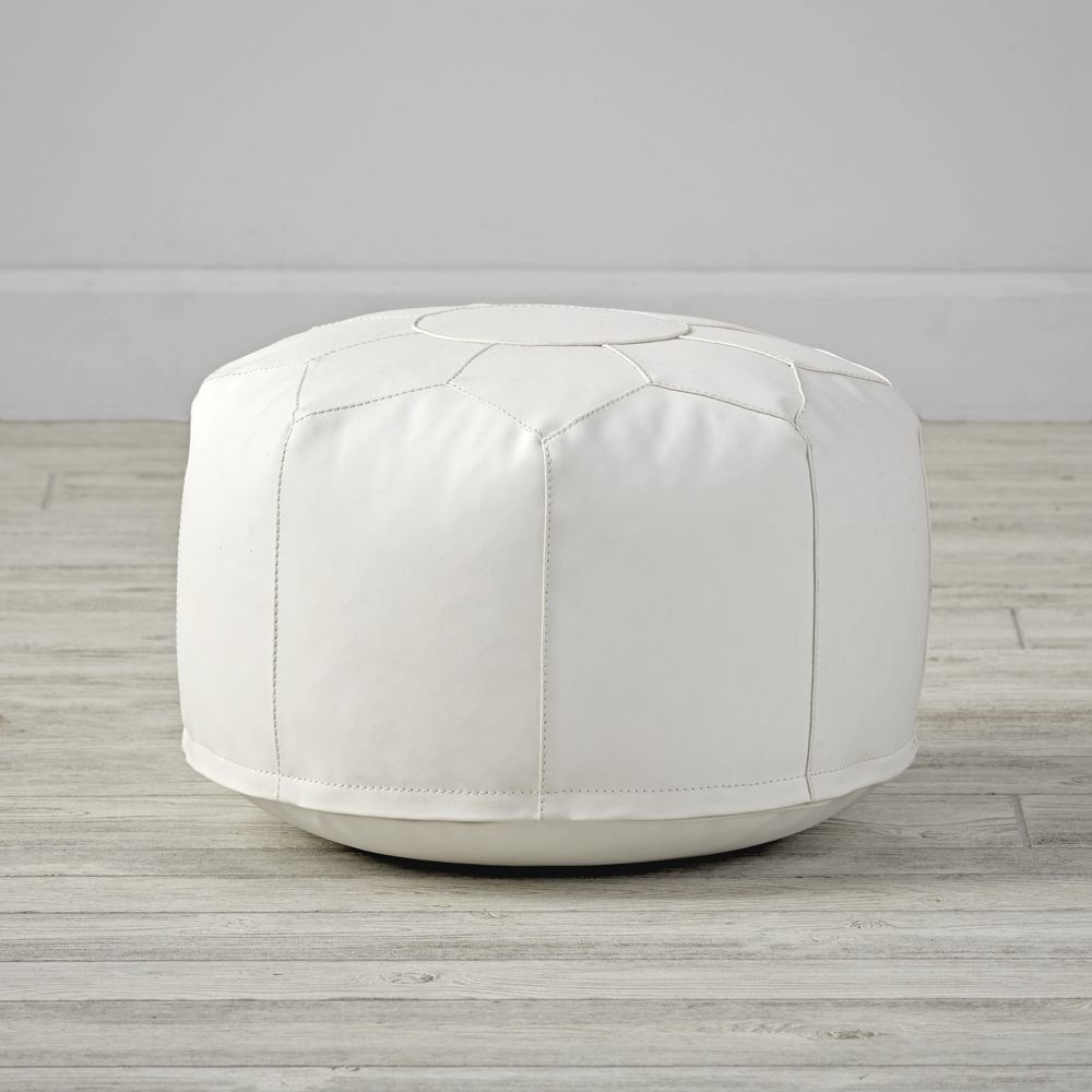 Mini Faux Leather White Pouf - Image 0