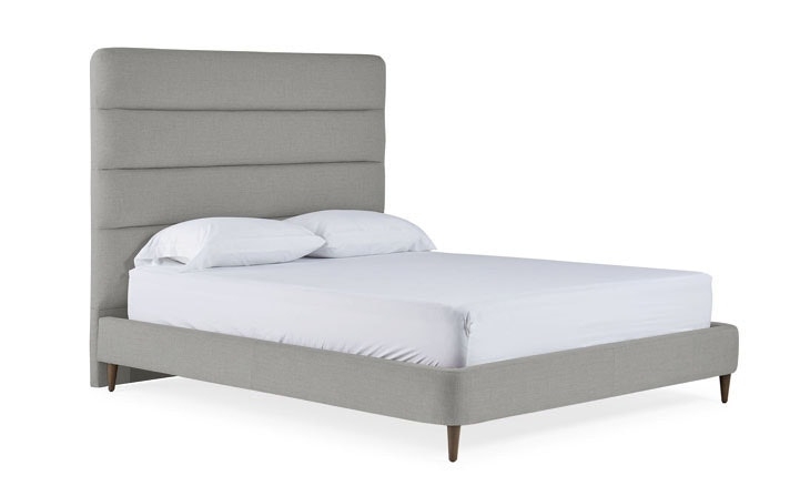 Gray Olivie Mid Century Modern Bed - Sunbrella Premier Fog - Mocha - Cal King - Image 0