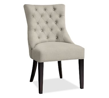 Hayes Upholstered Tufted Dining Side Chair, Espresso Frame, Performance Heathered Tweed Pebble - Image 1