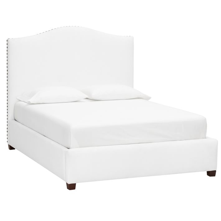 Raleigh Camelback Upholstered Bed - Queen, With Nailhead, Velvet White - Image 0