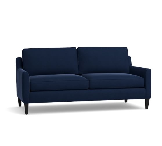 Beverly Upholstered Sofa 80", Polyester Wrapped Cushions, Performance Twill Cadet Navy - Image 1