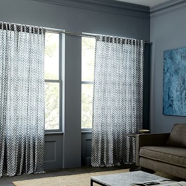 Cotton Canvas Stamped Dots Curtain, Set of 2, Shimmer, 48"x96" - Image 1