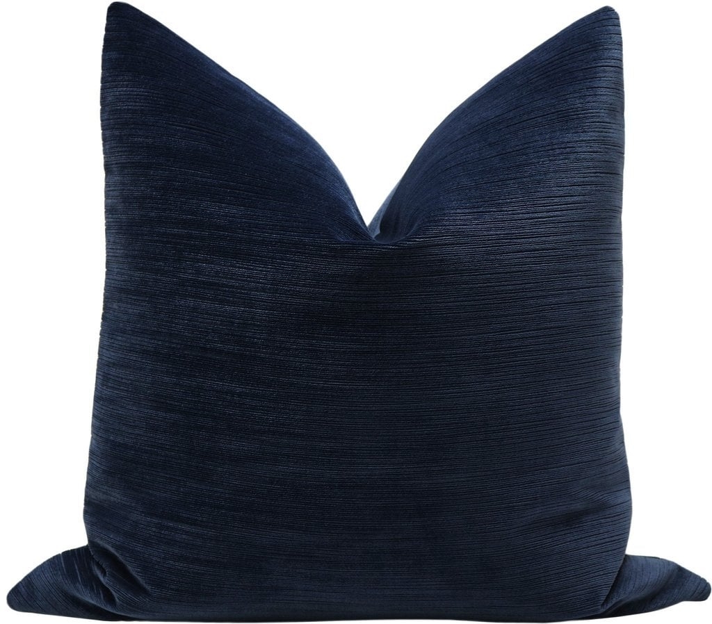Strie Velvet Pillow Cover, Navy Blue, 20" x 20" - Image 0