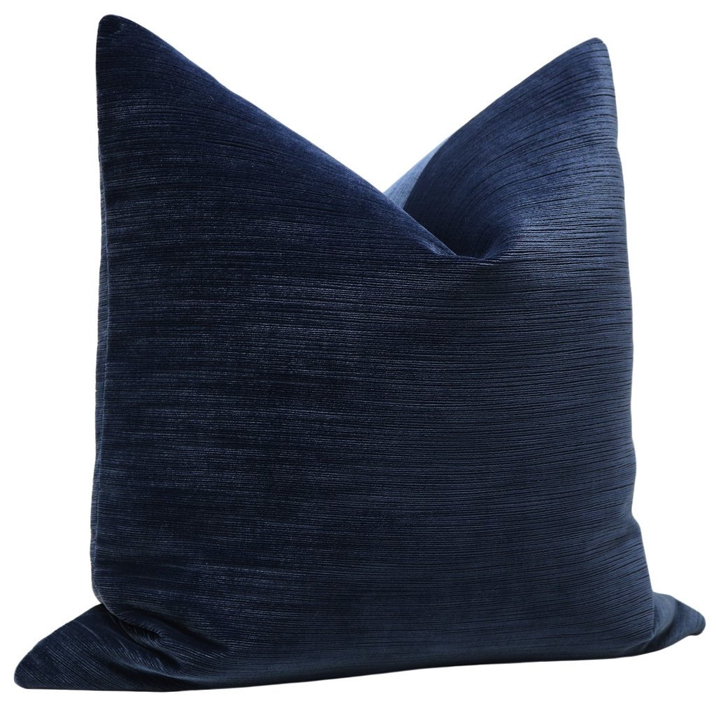 Strie Velvet Pillow Cover, Navy Blue, 20" x 20" - Image 1