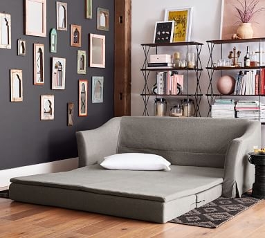 SoMa Brady Slope Arm Slipcovered Sleeper Sofa, Polyester Wrapped Cushions, Brushed Crossweave Light Gray - Image 2