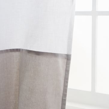 Linen Velvet Colorblock Curtain, White/Frost, 48"X96'' - Image 2