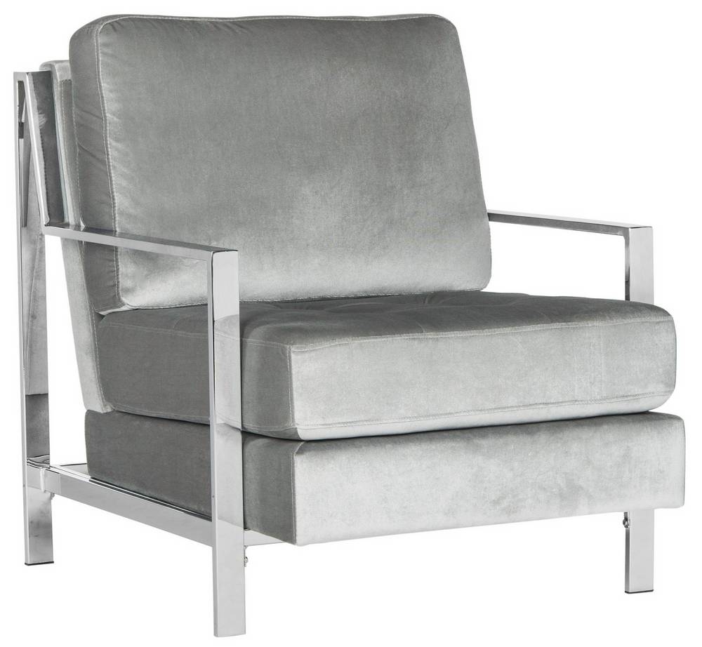 Walden Modern Tufted Velvet Chrome Accent Chair - Light Grey  - Arlo Home - Image 0