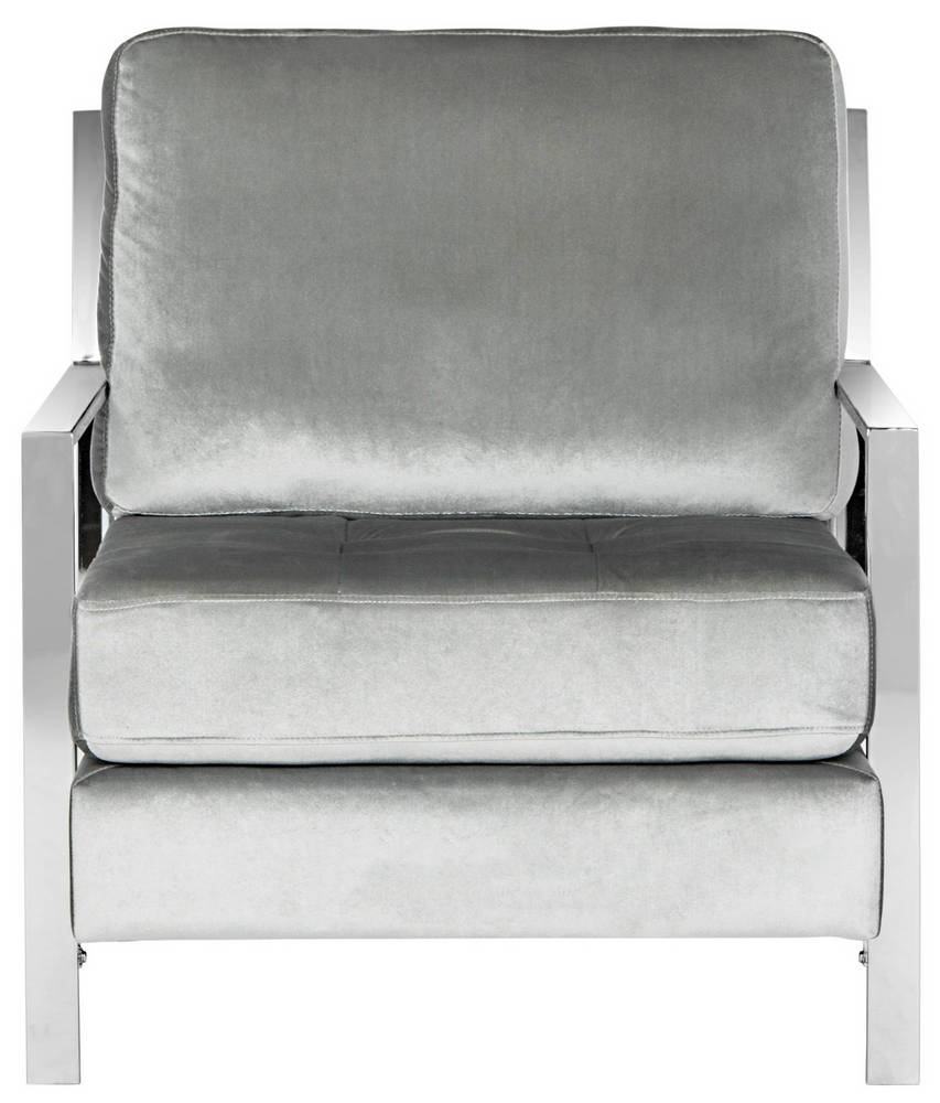 Walden Modern Tufted Velvet Chrome Accent Chair - Light Grey  - Arlo Home - Image 2