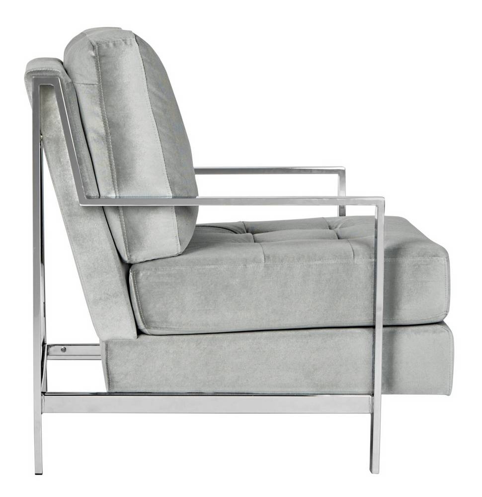 Walden Modern Tufted Velvet Chrome Accent Chair - Light Grey  - Arlo Home - Image 5